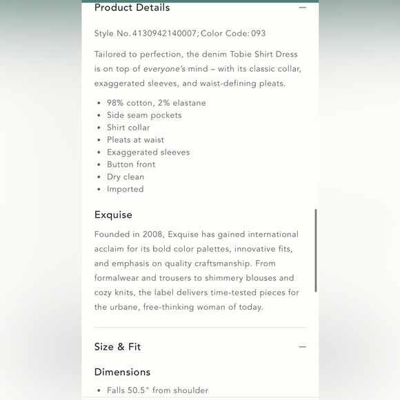 Anthropologie x Exquise The Tobie Button-Front Pleated Shirt Dress Denim S NWT - Picture 5 of 15